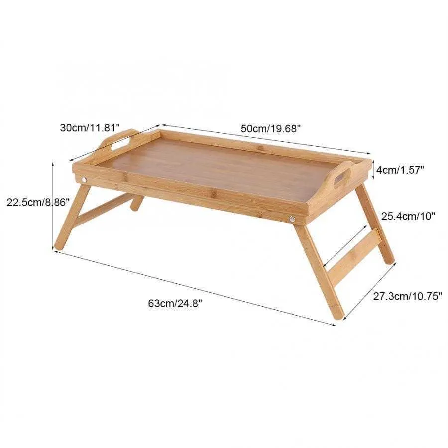 50 x 30 x 4 cm Draagbaar Bamboe Houten Bed Lade Ontbijt Laptop Bureau Thee Voedsel Serveertafel Opklapbare Been Laptop Bureau 201029217E