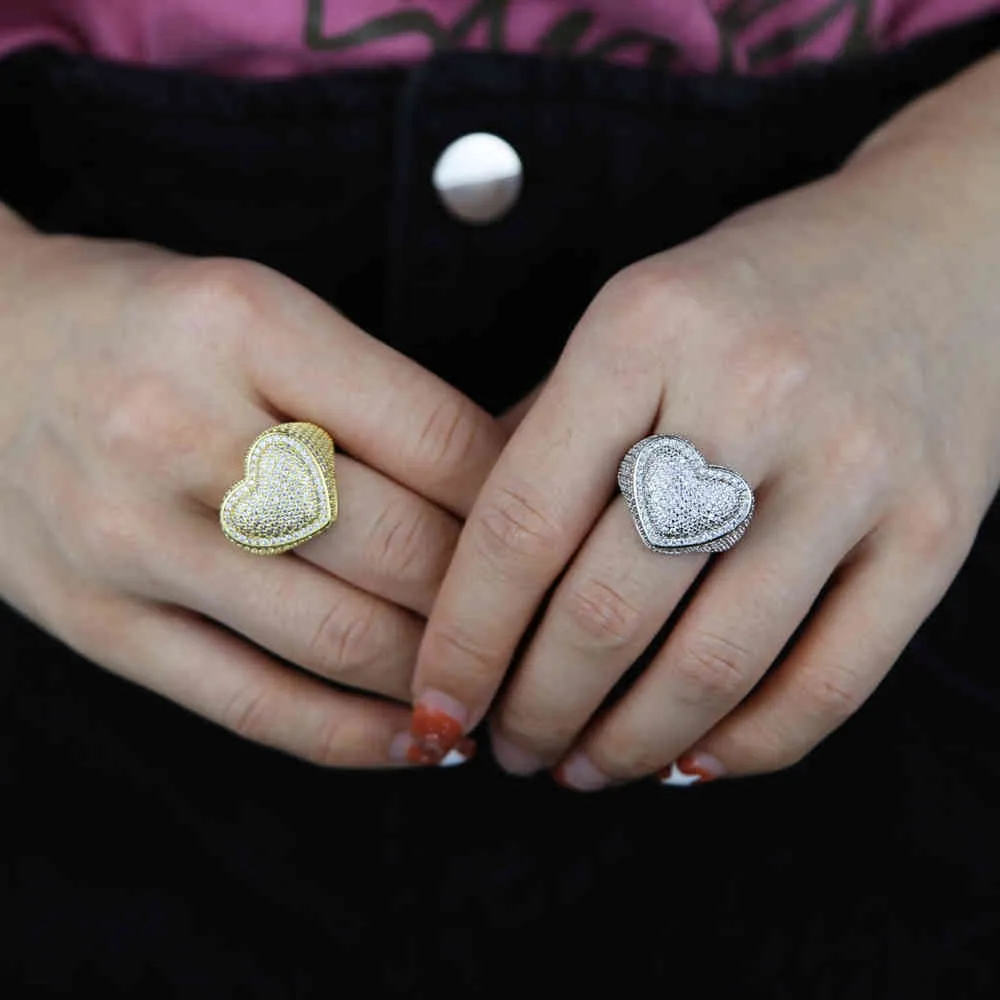 ORO Argento colore Moda Anelli alla moda Pave Full Sparking Heart Shape Cz Engagement Band 2021 Lastest Design Ring Jewelry