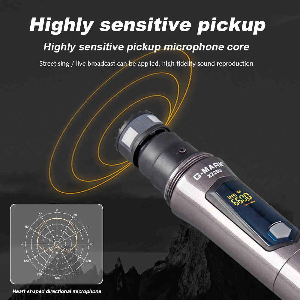 G-mark x220u uhf draadloze microfoon opname karaoke handheld 2 kanaal lithium batterij 50m ontvangende afstand