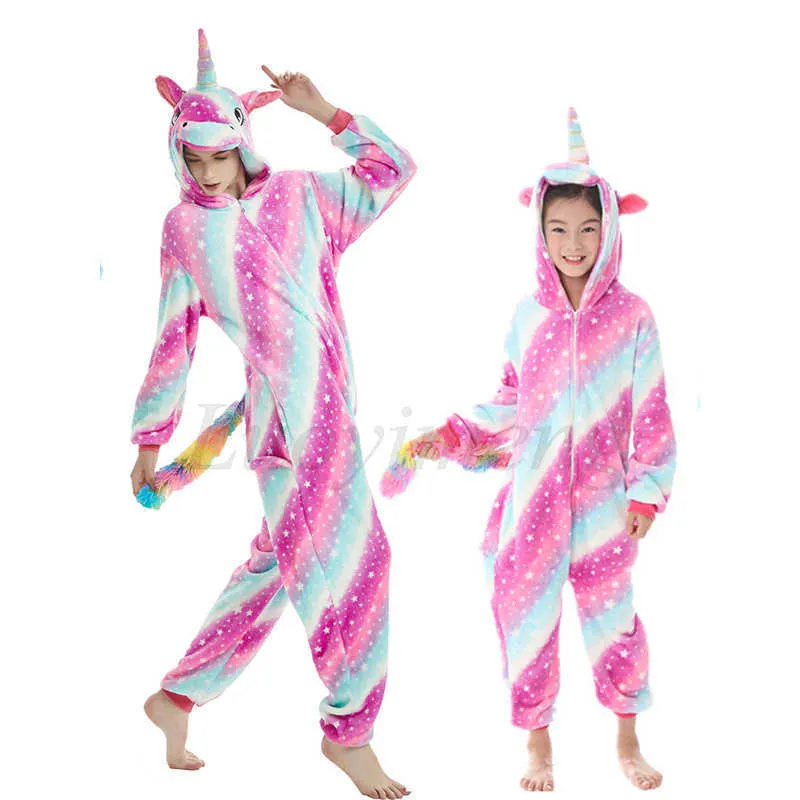 DIEREN UNICORN Pyjamas Volwassenen Winter slaapkleding Kigurumi Wolf Panda Unicornio Pyjamas Women onesie anime kostuums jumpsuit 2109152430495977