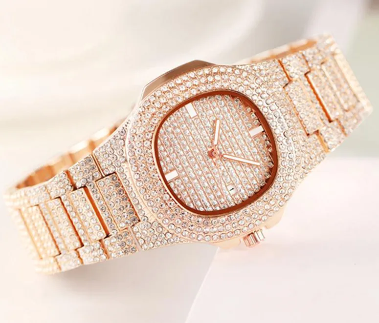 Wlisth marka data kwarc cwp męskie zegarki kobiet pełne kryształowe diamentowe świetliste zegarek owalny pokrętła dodatkowa bling modne unisex na rękę