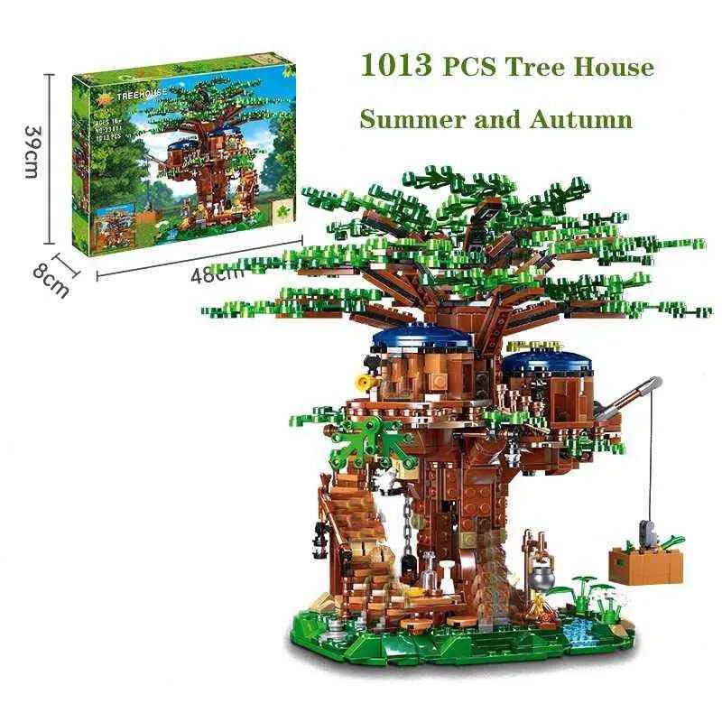 All Seasons Treehouse City Building Blocks Creator Tree House Room Home Bricks Set Children Barn Toys Diy Gift Y220214175E