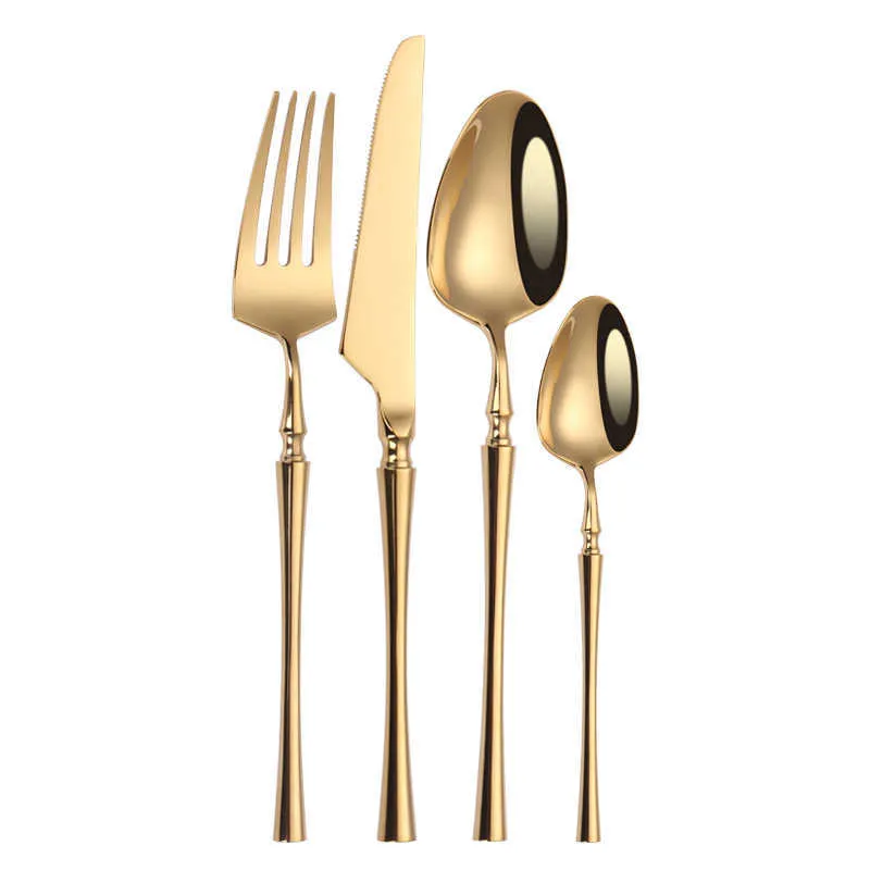Matte Gold Cutlery Set 4 peças Spoons Forquilhas Facas Talheres de talheres Sets 18/10 Cutelaria de Aço Inoxidável Conjunto de Talheres Golden Set 211012
