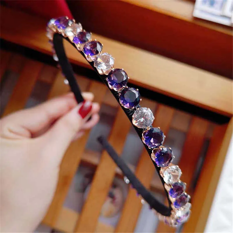 Kobiety Hairbands Luksusowy Rhinestone Nakrycia głowy Oryginalny Projekt Ręcznie Purpurowy Błękitny Vintage Pałąk Moda Dziewczyny Akcesoria Do Włosów X0722