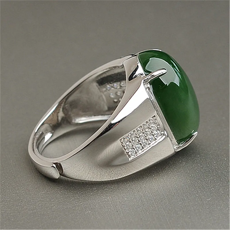 Vintage Green Jade Emerald Gemstones Diamantes Anéis Para Homens Mulheres Branco Ouro Prata Cor Baqueta Jóias Acessório Turquia Presentes
