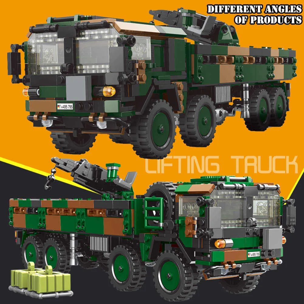 Xingbao Wapens WW2 Militaire Serie Tank PZH2000 Kraan Set Armored Truck Bouwstenen MOC Bricks Educatief speelgoed Jongen Kids X0902
