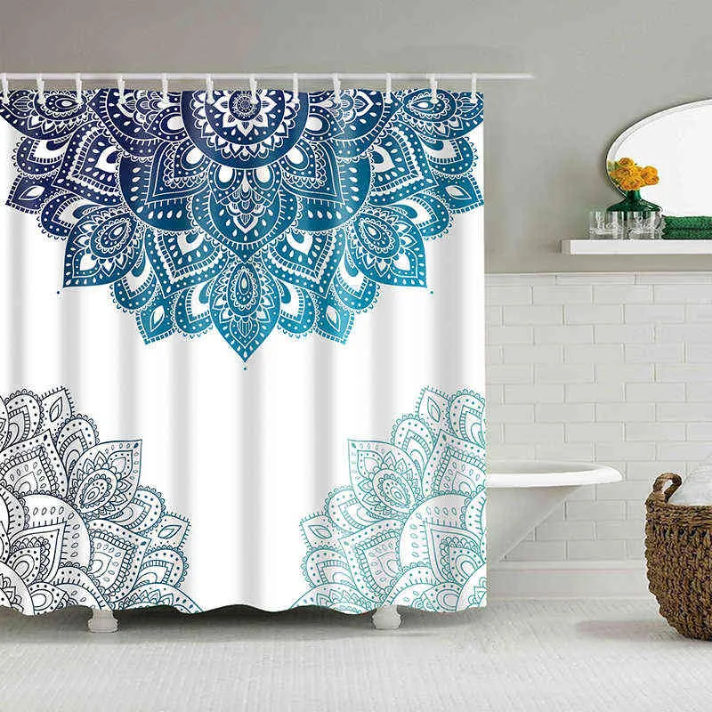 Retro Indiase mandala douchegordijn Marokkaanse badkamer meeldauwbestendige wasbare waterdichte polyester stof voor badkuip decor 211116