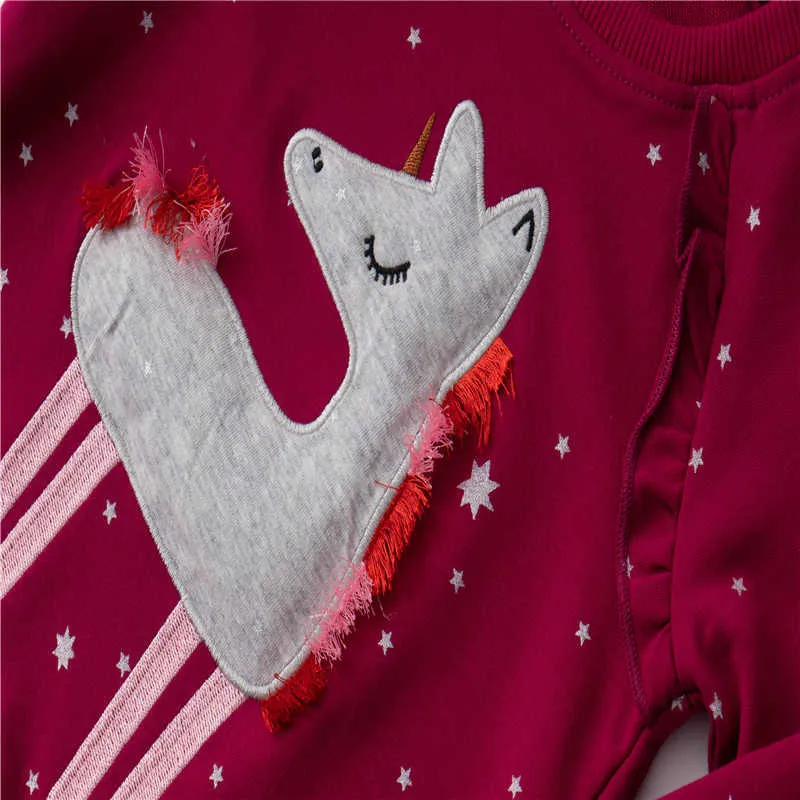 Jumping meters Animal Applique Cotton Children's T shirts for Girls Autumn Spring Arrival Kids Tees Blouses 210529