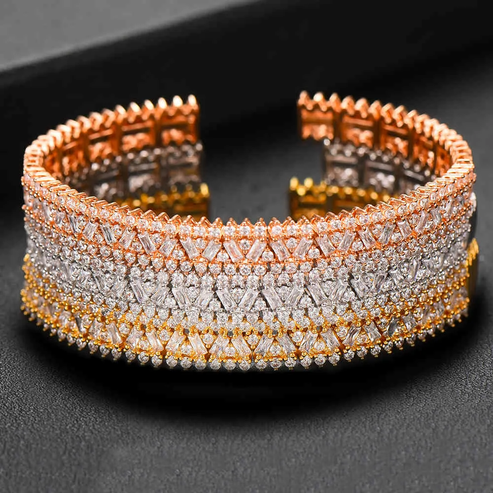 MissVikki 2019 Luxury Shiny Mix Match Stackbara Bangle Ring Set 2st för kvinnor Full Micro Cubic Zircon Pave Party Bridal Wedding