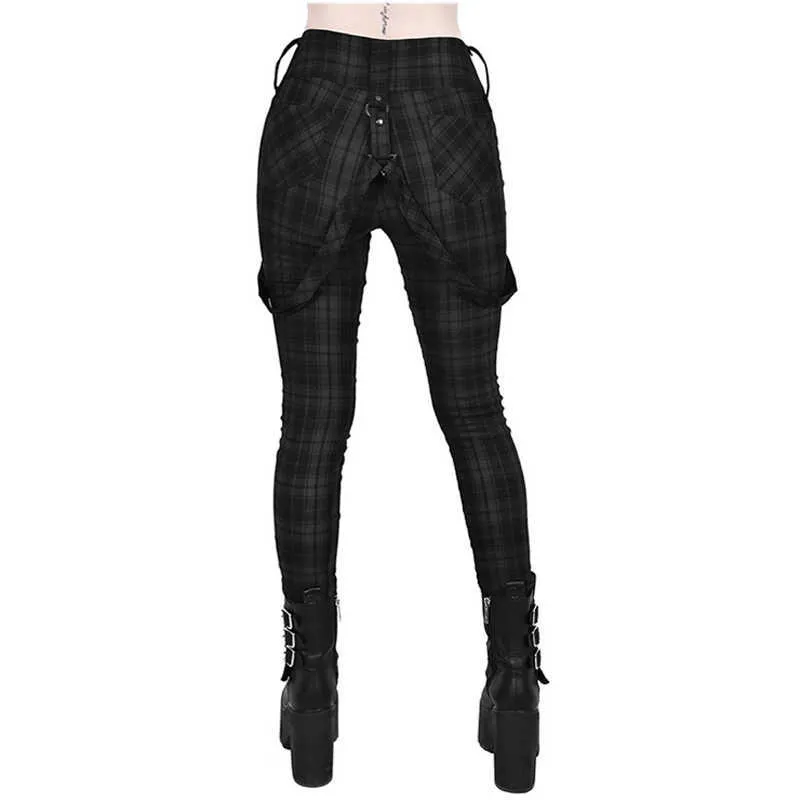 Plaid Pants Women Gothic Punk Pant High Waist Fashion Tight Multi Pocket Zipper Y2k Long Bottoms Streetwear Woemn Pencil Pants 211019