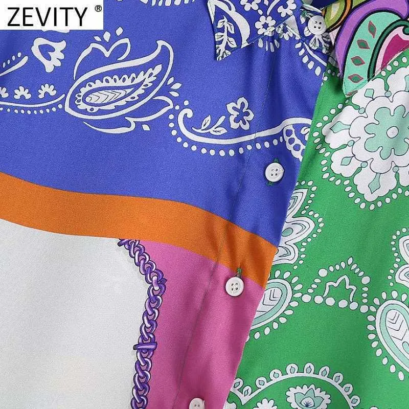 Zevity Femmes Vintage Tissu Patchwork Impression Casual Smock Blouse Dames Hem Bowknot Kimono Chemises Chic Rétro Blusas Tops LS9391 210603