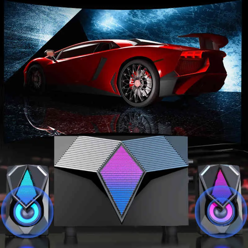 3.5mm USB X2 Wired Computer Speakers Bass Stereo Subwoofer Colorful LED Light Laptop DVD Mp3 Mp4 Speaker Soundbar