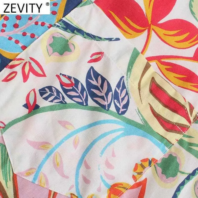 Zevity Women Fashion Colorful Floral Print Shirt Playsuits Female Kimono Loose Shorts Siamese Chic Casual Pocket Rompers P1121 210603