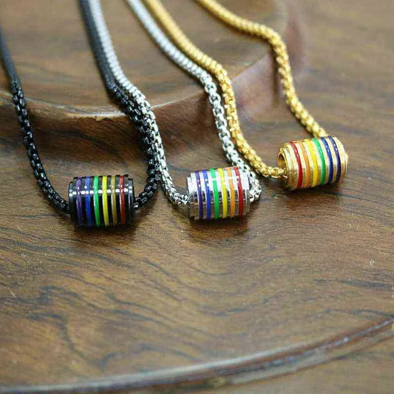 Collares con colgante de círculo redondo arcoíris para hombre y mujer, joyería LGBT, collar de acero inoxidable G1206