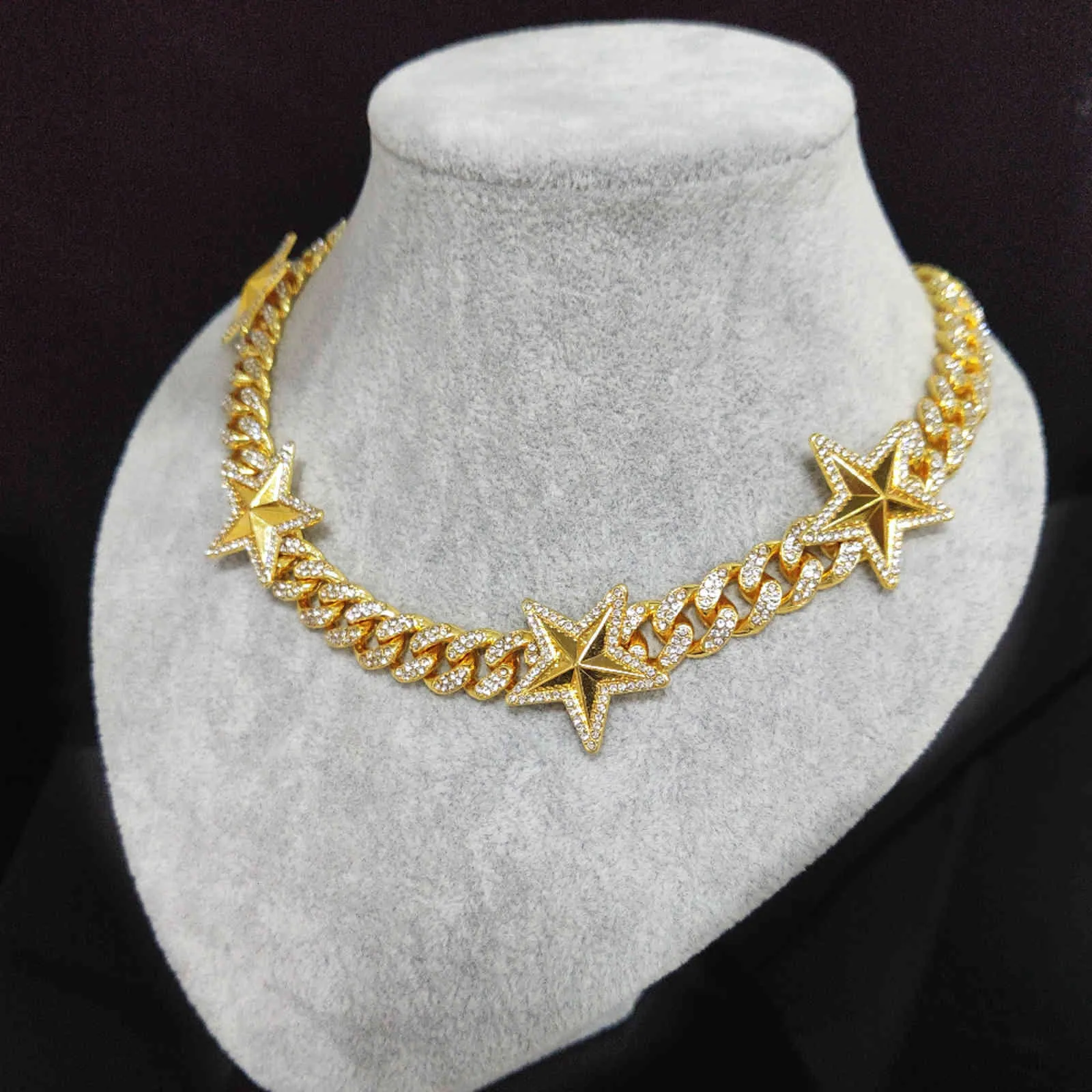 Five-apontado Estrela Hip Hop Bling Moda Corrente de Jóias Homens e Mulheres Mesmas Estilo Clavícula Gold Silver Miami Chain Chain Colar Diamante Colar de cristal de gelo