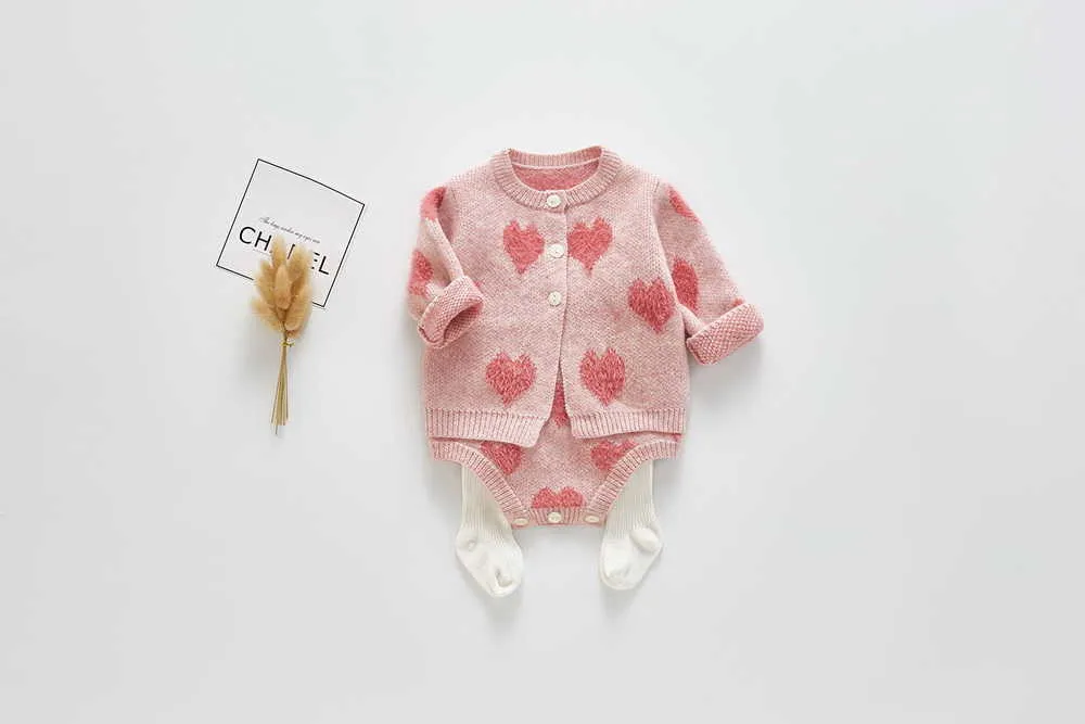 120-2-Love Heart Baby Girl Sweater Romper