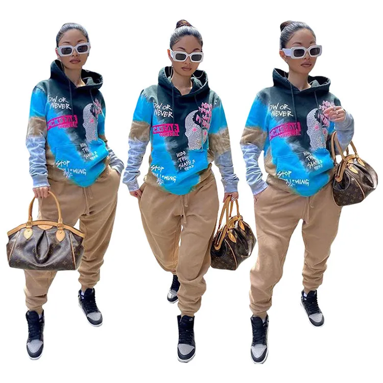 Sportsuit Donna Streetwear Tute Hip Hop Casual Due pezzi Outfit Felpa con cappuccio Felpa e pantaloni sportivi Activewear Set coordinati 210525