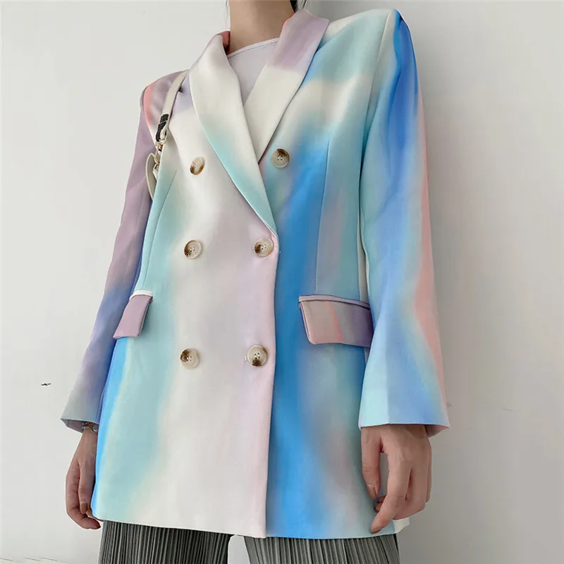 BLSQR Elegante Blazer da Donna Tie-dye con Tasca a Maniche Lunghe con Tasca da Donna Feminino Abito alla Moda Autunnale 210430