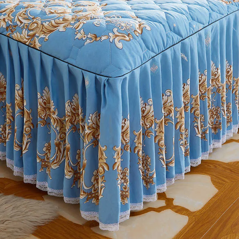 drap de lit ensemble princesse jupe en coton propagation maison épaissie feuille de lotus givrée feuilles de taille reine pour 210626