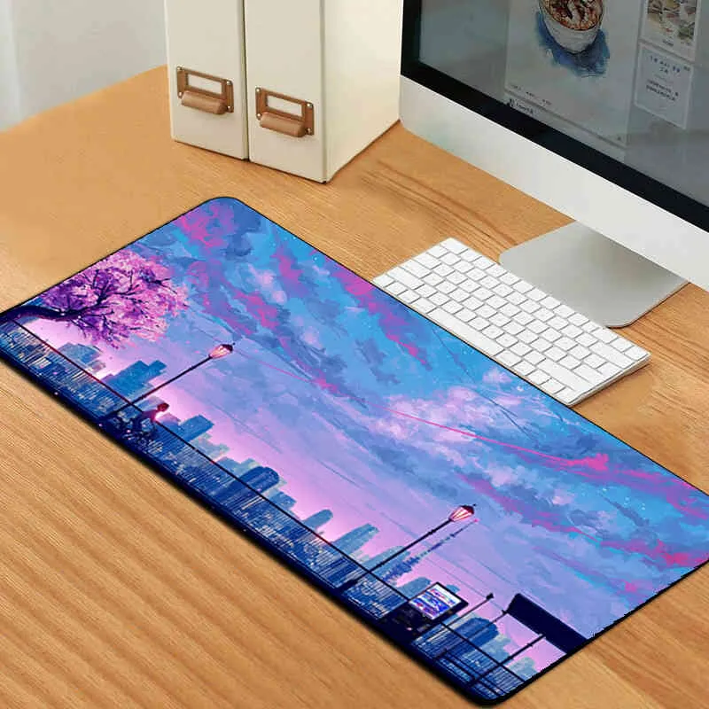 Purple landscape Street Kawaii Anime Mouse Keyboard Locking Edge Otaku Computer Desk Large Pad