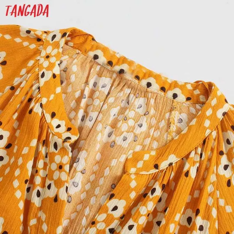 Tangada Moda Donna Fiori gialli Stampa Abito camicia oversize a maniche lunghe Abito longuette da donna 5Z127 210609