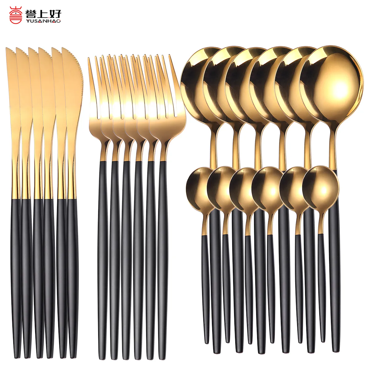 18/10 Gold Dinnerware Stainless Steel Tableware Knife Fork Spoon Flatware Dishwasher Safe Cutlery Set Gift Box 210317