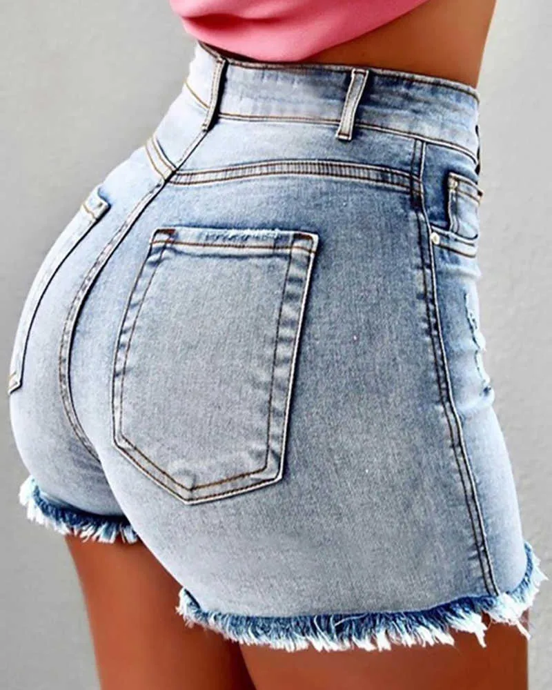 Kvinnor Fashion Casual Denim Short Pants Women Byxor Plus Size Overdimensionerad Summer Shorts Fringe Hem High midje denim Shorts 210716