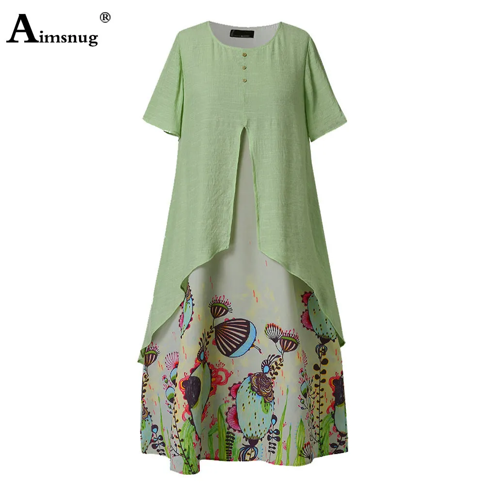 Aimsnug kvinnor elegant lång maxi klänning vintage print sommar strand klänning 2020 plus storlek 5xl damer bohemiska a-line klänningar femme x0521