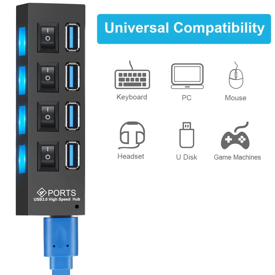 USB HUB 30 Splitter47 bağlantı noktası Dizüstü bilgisayar için bireysel onoff anahtarları ile birden fazla genişletici 20USB verisi