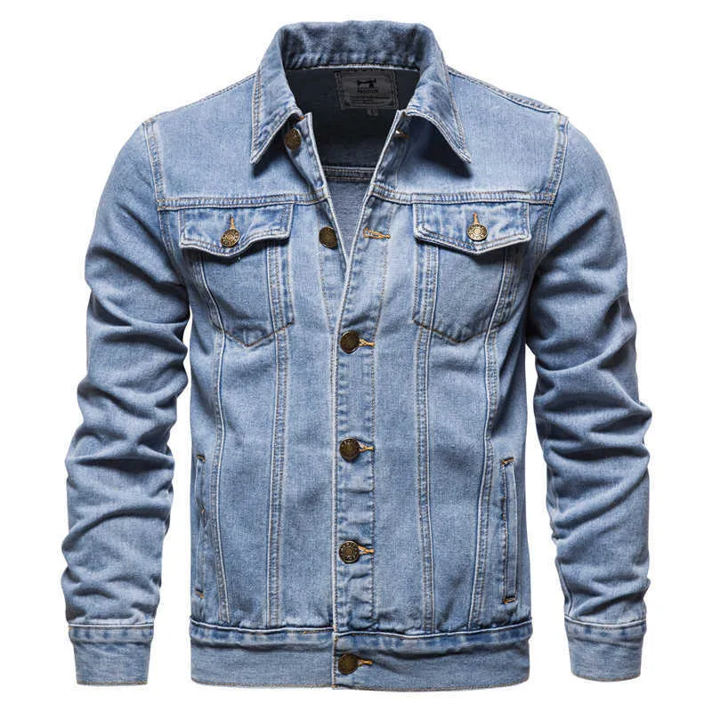 Hommes Jeans Vestes Bleu Clair Denim Vestes Manteaux Haute Qualité Hommes Coton Slim Denim Manteaux Nouveau Printemps Hommes Casual Jean Manteaux X0621