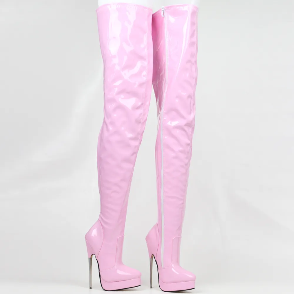 7 stivali da coscia rosa Stiletto Stivali alti con piattaforma rosa GOTH FETISH 5-15