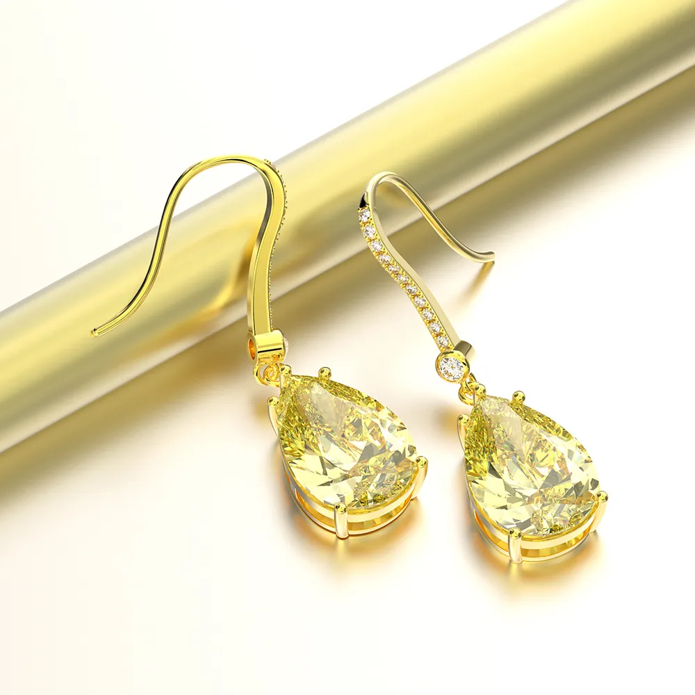 Wong Rain argento sterling 925 citrino gemma goccia ciondola diamanti oro giallo anniversario orecchini gioielli regalo all'ingrosso 210317