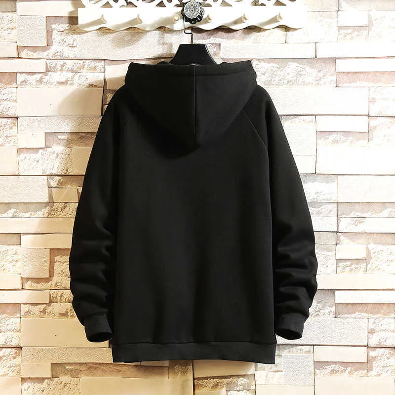 Japón estilo casual o-cuello primavera otoño negro sudadera con capucha de los hombres de lana gruesa hip hop monopatín streetwear ropa 211014