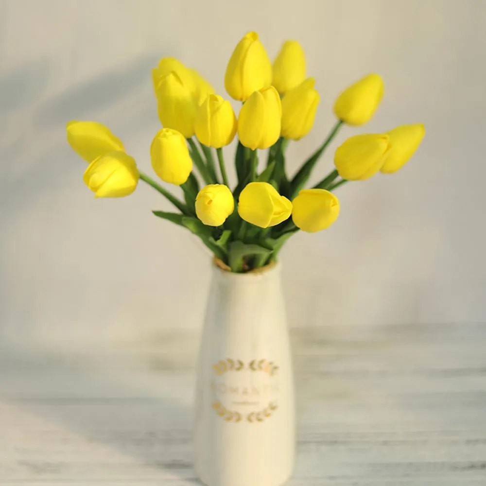 10 sztuk Tulipan Sztuczny Kwiat Biały Pu Prawdziwy Dotyk Do Dekoracji Wnętrz Fałszywe Tulipany Latex Kwiaty Bukiet Ślub Ogród Decor 210317