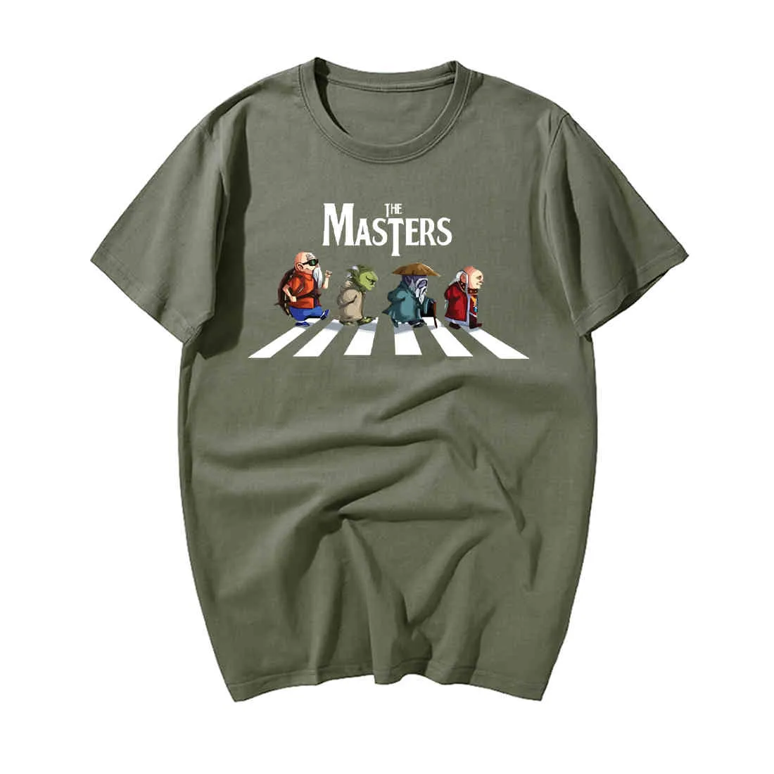 ファンショナルアニメシャツファッションプリントを歩くマスターズプリントの挿入Tシャツ男性夏のカジュアル高品質の綿の半袖トップスTees 210324