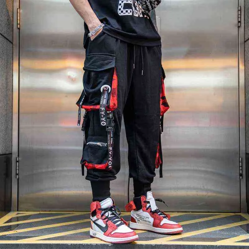 Powow Streetwear Męskie Spodnie Kieszonkowe Luźne Mężczyźni Hiphop Moda Joggers Spodnie Spodnie Mężczyźni Dorywczo Spodnie Mody 211201