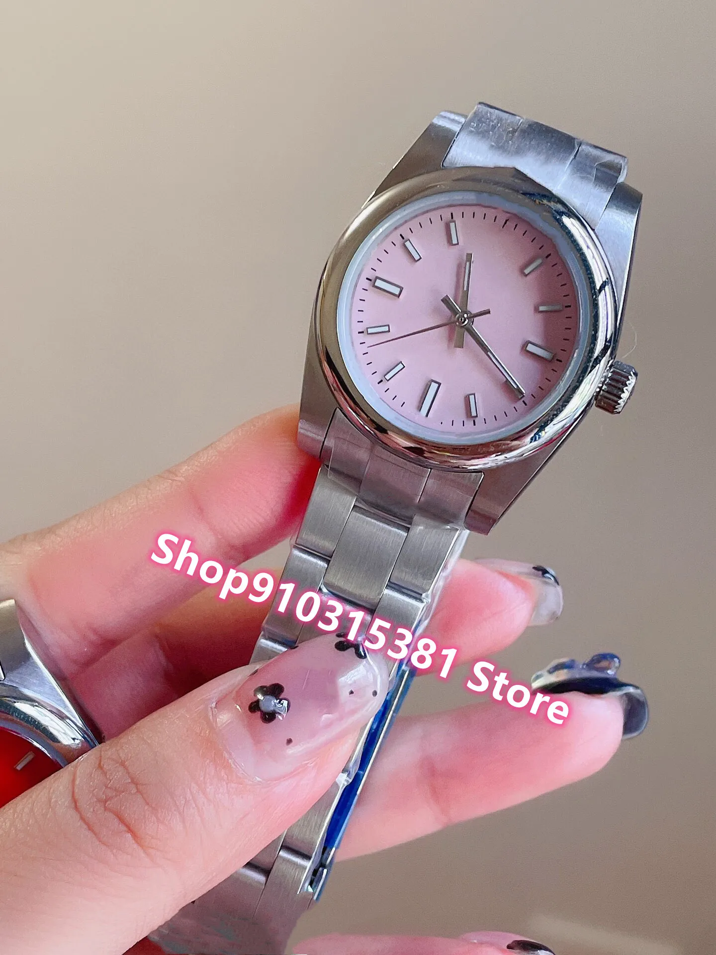 Novas mulheres clássicas relógios senhora automática mecânica relógio de pulso impermeável de aço inoxidável prata rosa dial 31mm