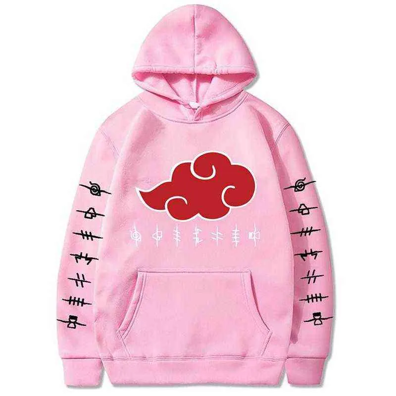 Anime Sweats à capuche Akatsuki Cloud Symboles imprimés Sweats à capuche Hommes Femmes Harajuku Streetwear Pulls Unisexe Sweat à capuche surdimensionné Y211122