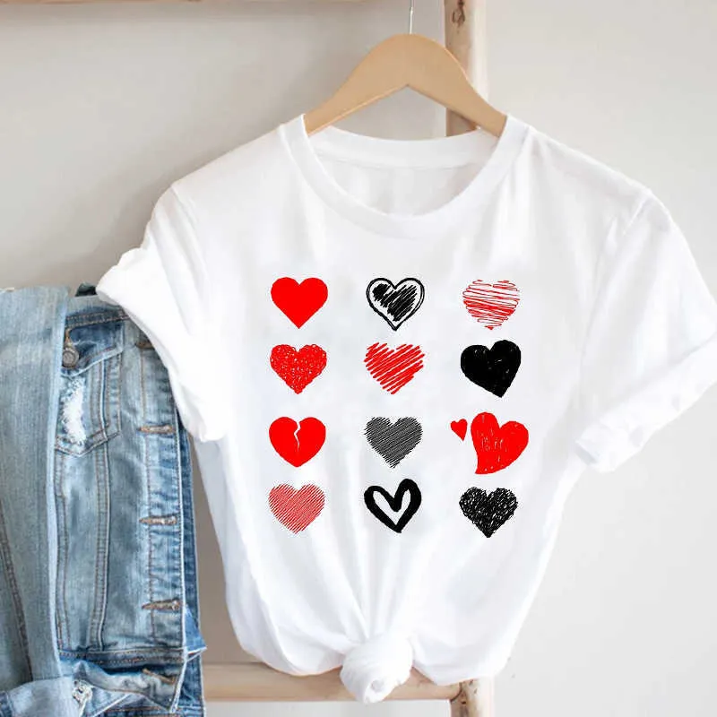 Kobiety Drukowanie Kwiatowy Trend Kwiatowy Styl Cute Love Walentynki Moda Ubrania Drukuj Tee Top Tshirt Kobiet Koszulka Graficzna X0527