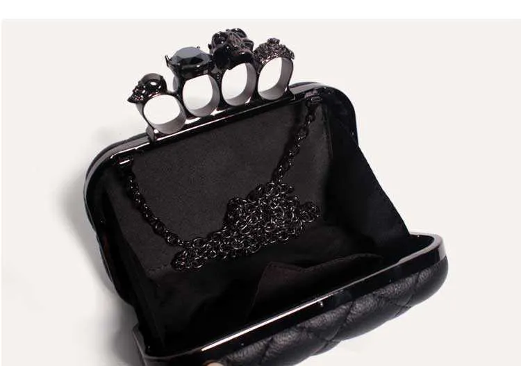 Череп кольцо женская вечерняя сумка винтажная клетчатая женская сумка-клатч Женские сумки через плечо Мини-черный Роскошный вечерний клатч черный 211228