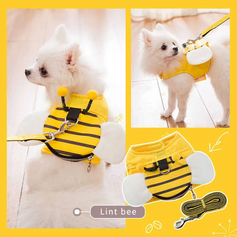 Harnais de chien de compagnie mène avec des animaux mignons Little Bee Design Leads Fournitures pour petits chiens Bichon Teddy Pomeranian Yorkie Poodle 210729