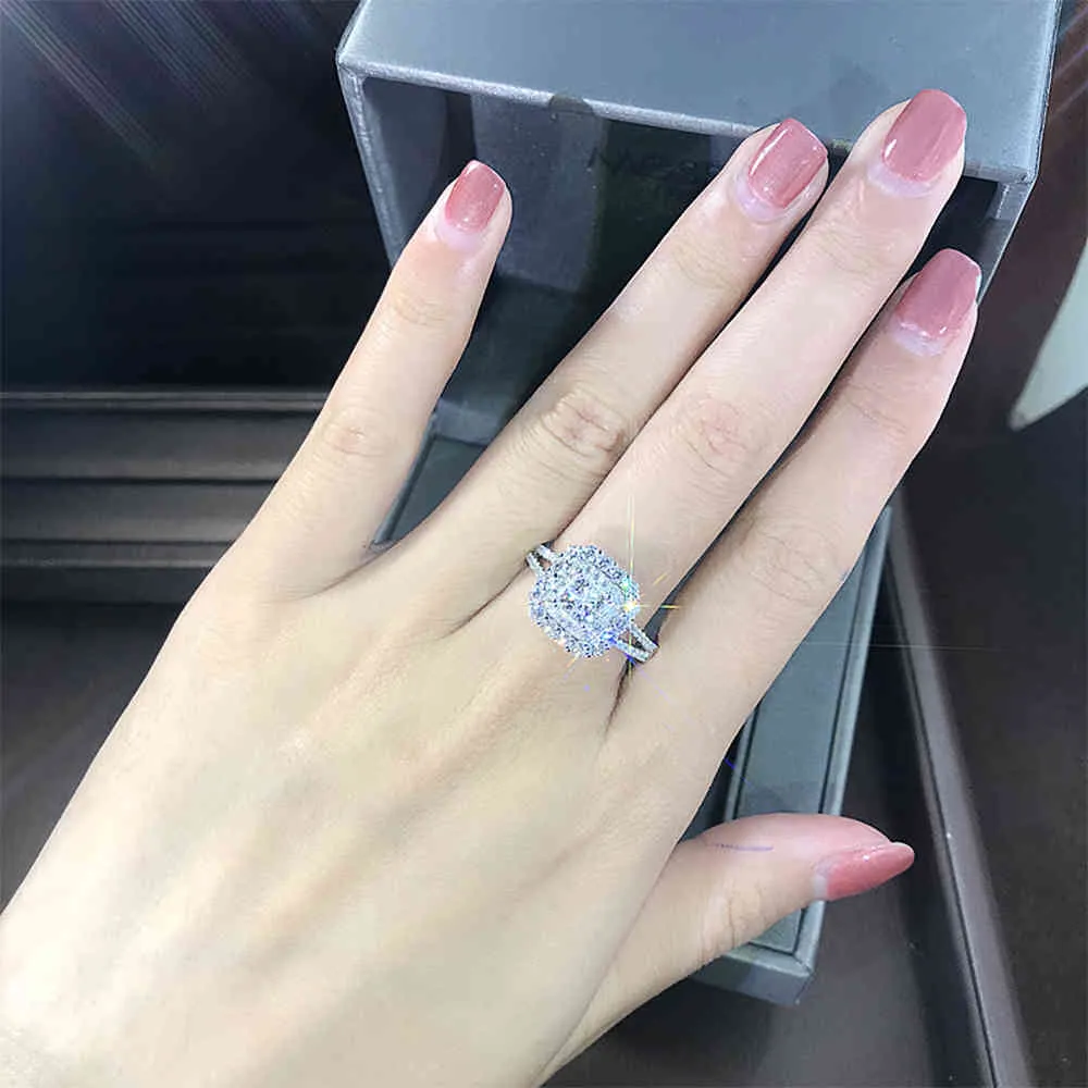 Splendido anello da donna di forma quadrata, completamente ghiacciato, micro pavimenta in cristallo, zircone, abbagliante anello da sposa, anelli di fidanzamento matrimoni2666