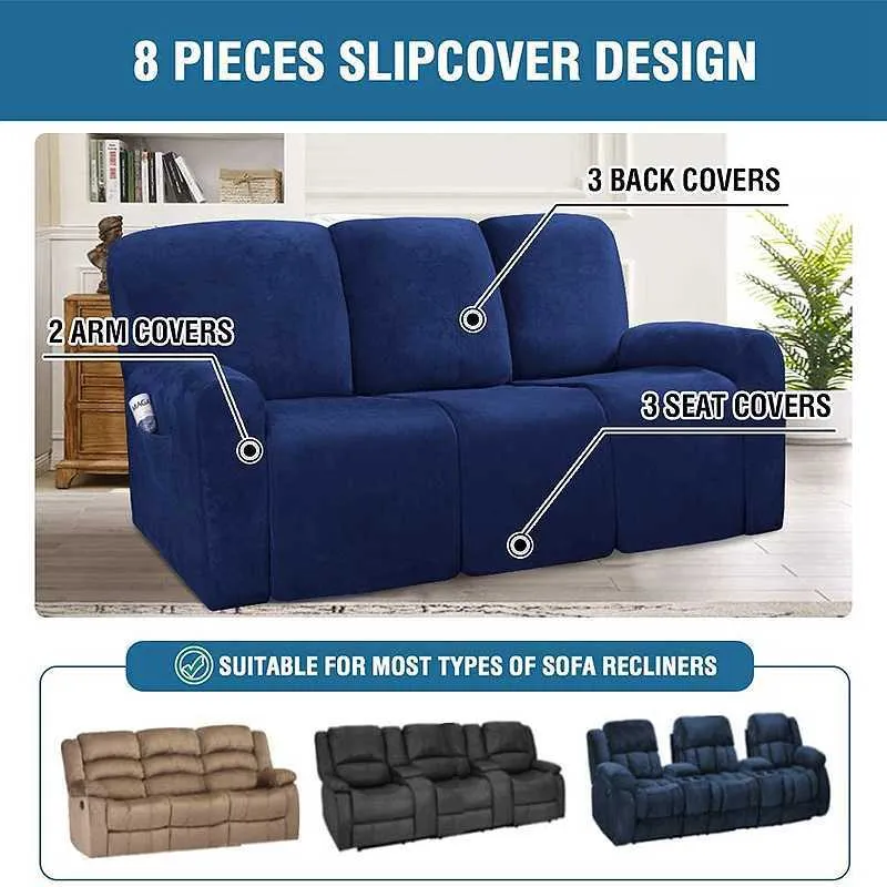 Allinclusive Recliner Sofa pokrywka na 3 siedziska Elastyczne krzesło Slipcover Zamie Kanapa Niezsuwa Ochrata 2109091516796