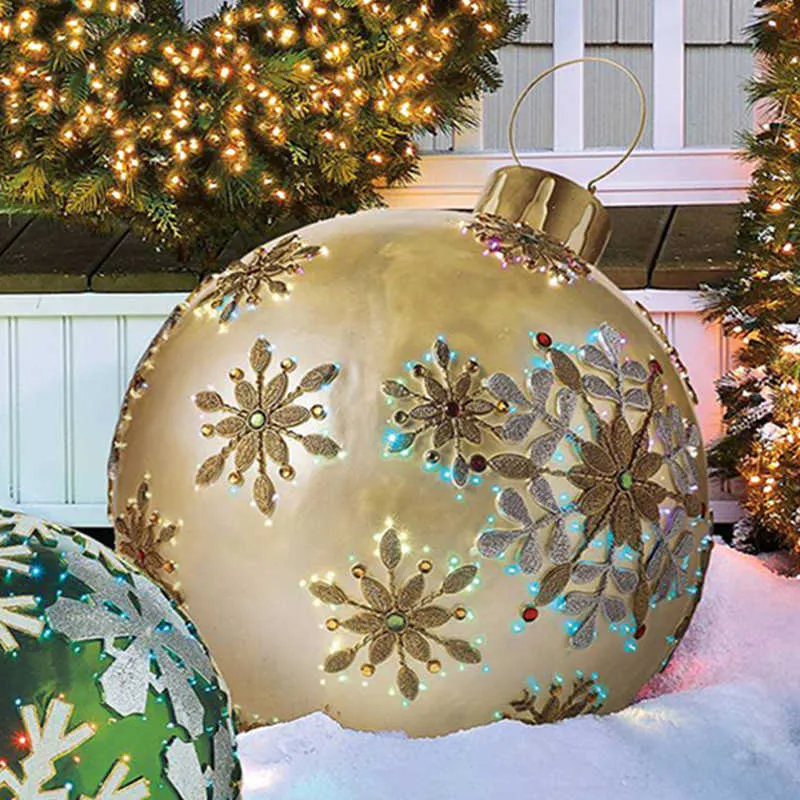 Bolas de Navidad de 60cm, decoraciones para árboles, atmósfera exterior, juguetes inflables de PVC para el hogar, Bola de regalo de Navidad, 1 ud., 60cm, 210911250i