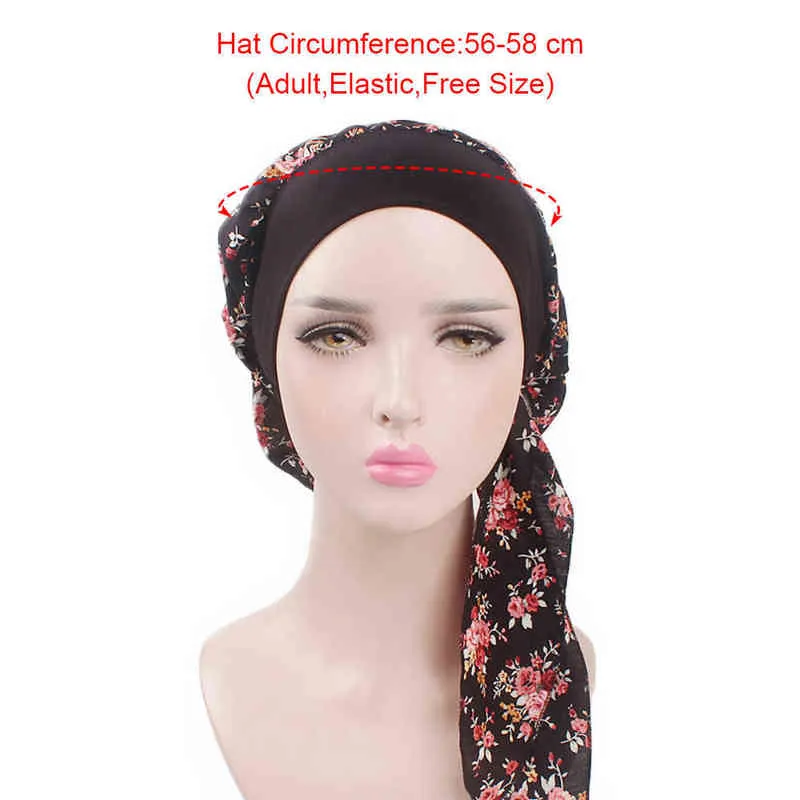 Femmes imprimé élastique musulman Turban Hijab Cancer tête écharpe chimio perte de cheveux chapeau pré-attaché chapeaux Bandana Y1229