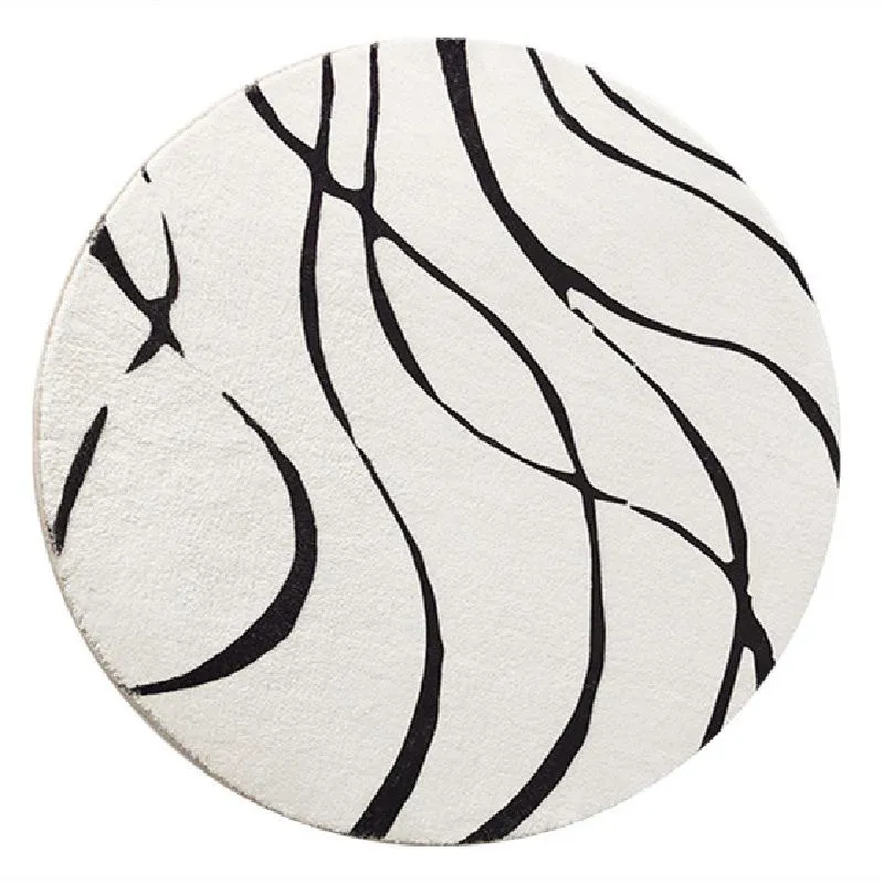 Carpets tapis rond moderne pour décoration de salon géométrique noir blanc doux tapis hirsute chambre à coucher moelleux