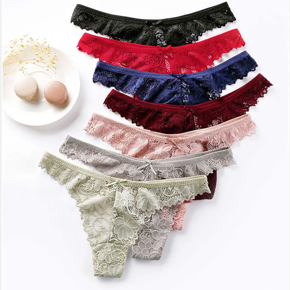 Sexy Lace Panties Women Thongs Breathable Low Waist Fashion Women's G-String Hollow Transparent Underwear Lingerie 211021