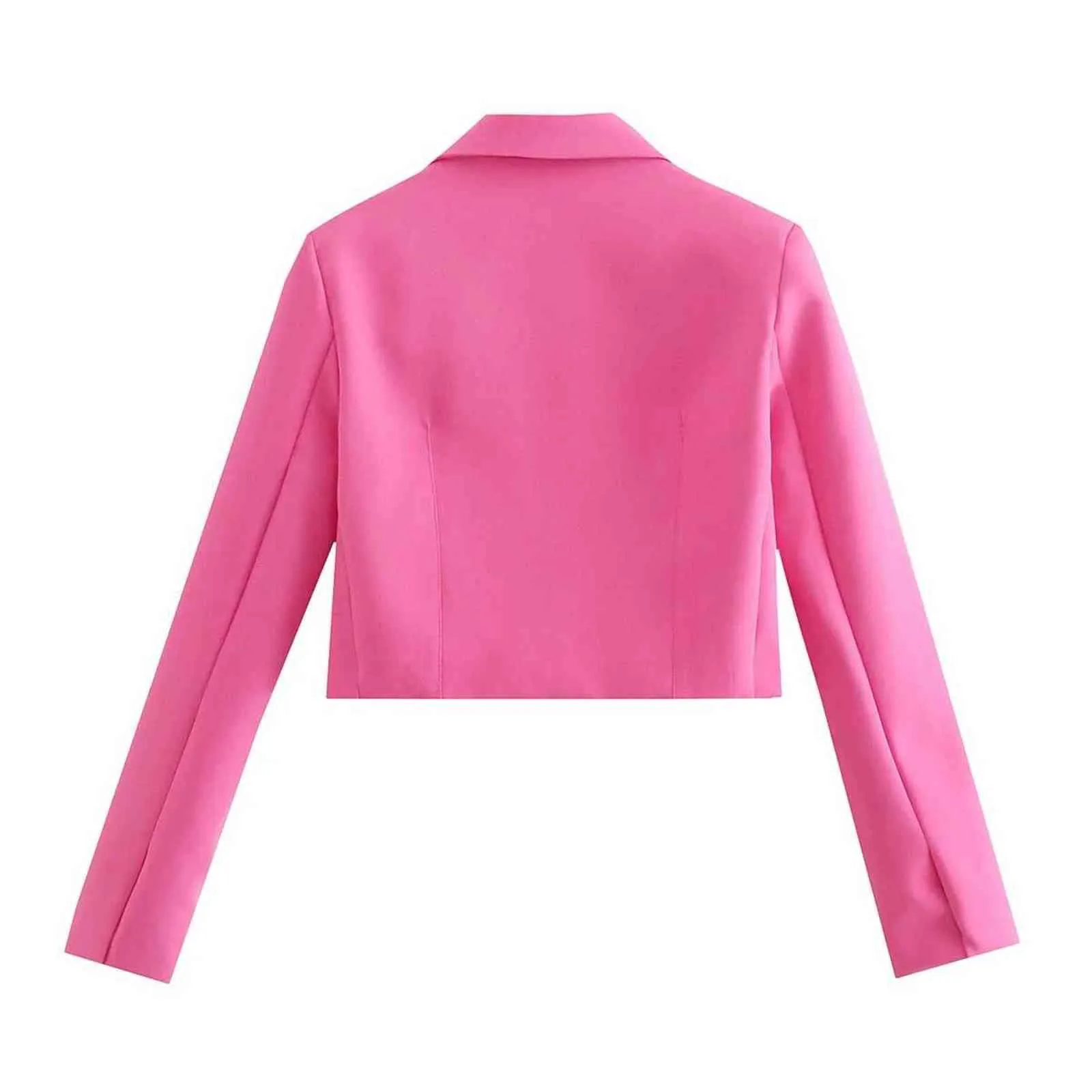 XNWMNZ Za Mode Femmes Vêtements Printemps Automne Bureau Lady Chic Casual Costume Court Manteau Français À Manches Longues Rose Blazers 211122