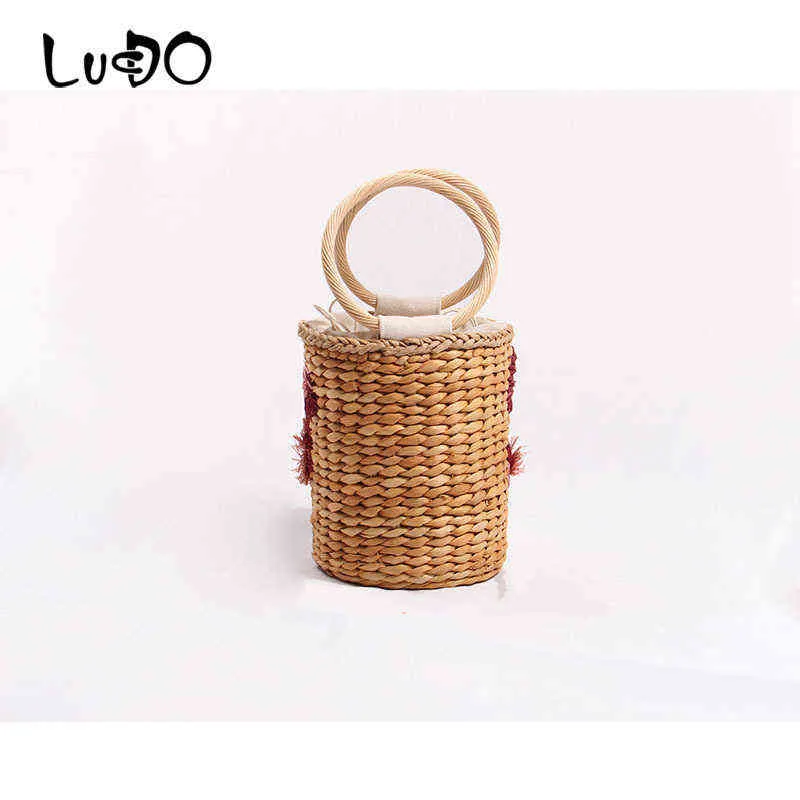 Shopping Bags New straw woven bag three-dimensional flower hand-held lovely bucket hand holiday women's Beach hands ladies 220301