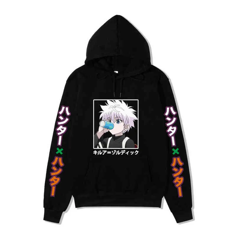 Kawaii Hunter X Hunter Hoodies Men Women Short Sleeve Sweatshirt Killua Zoldyck Anime Manga Black Hoodies Bluzy Tops Clothes H1227